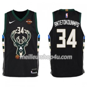 Maillot Basket Homme Milwaukee Bucks Giannis Antetokounm 34 Nike 2017-18 Noir Swingman